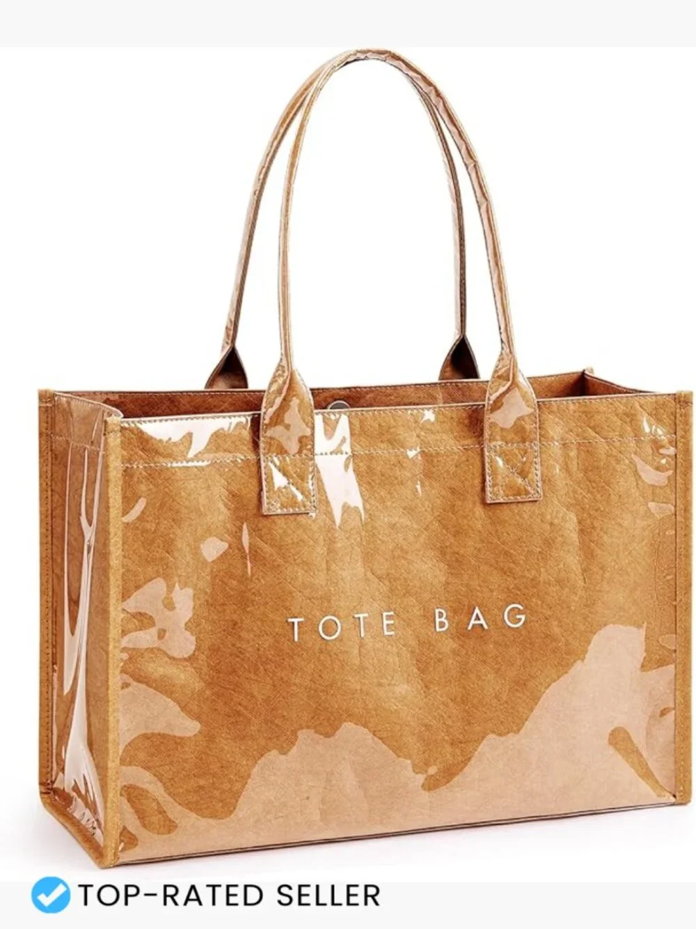 PVC Tote Bag Brown Kraft Paper Work Handbag Purses Top Handle Shoulder Large